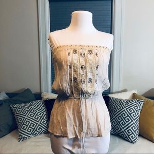 Cream boho blouse with synch drawstring waist Sz s